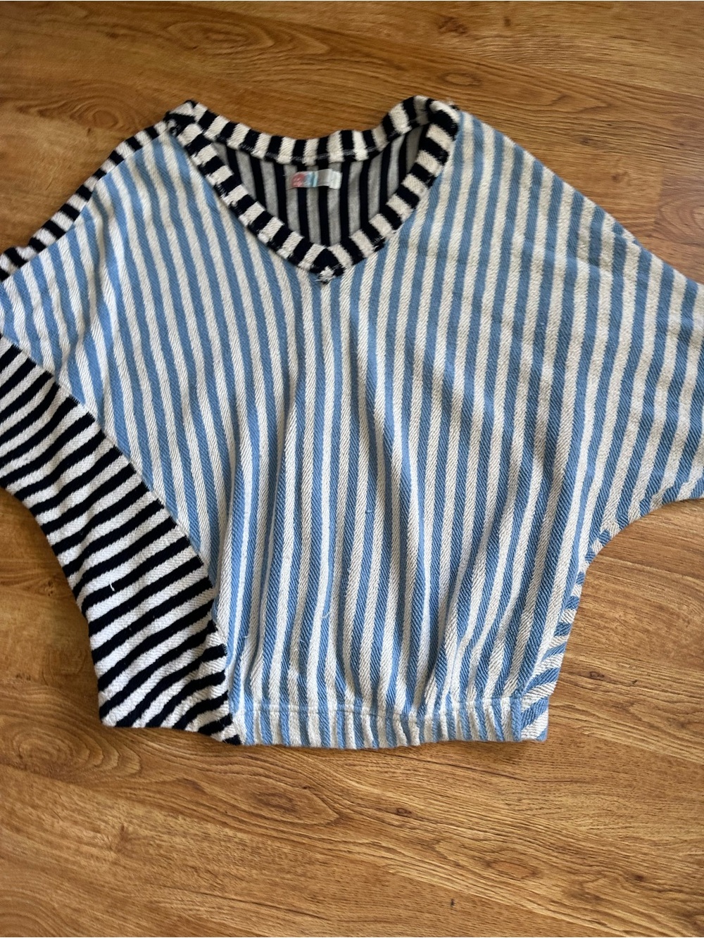 Free People Beach Terry Striped Sweatshirt L Blue White